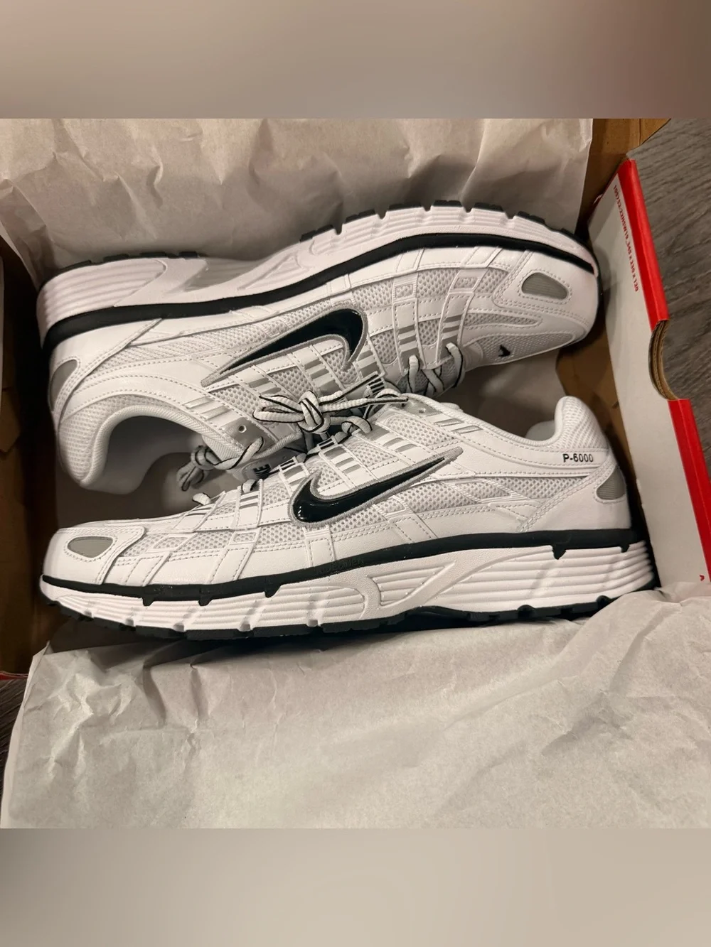 Nike P-6000 White/Black Metallic Silver M 12 W 13.5